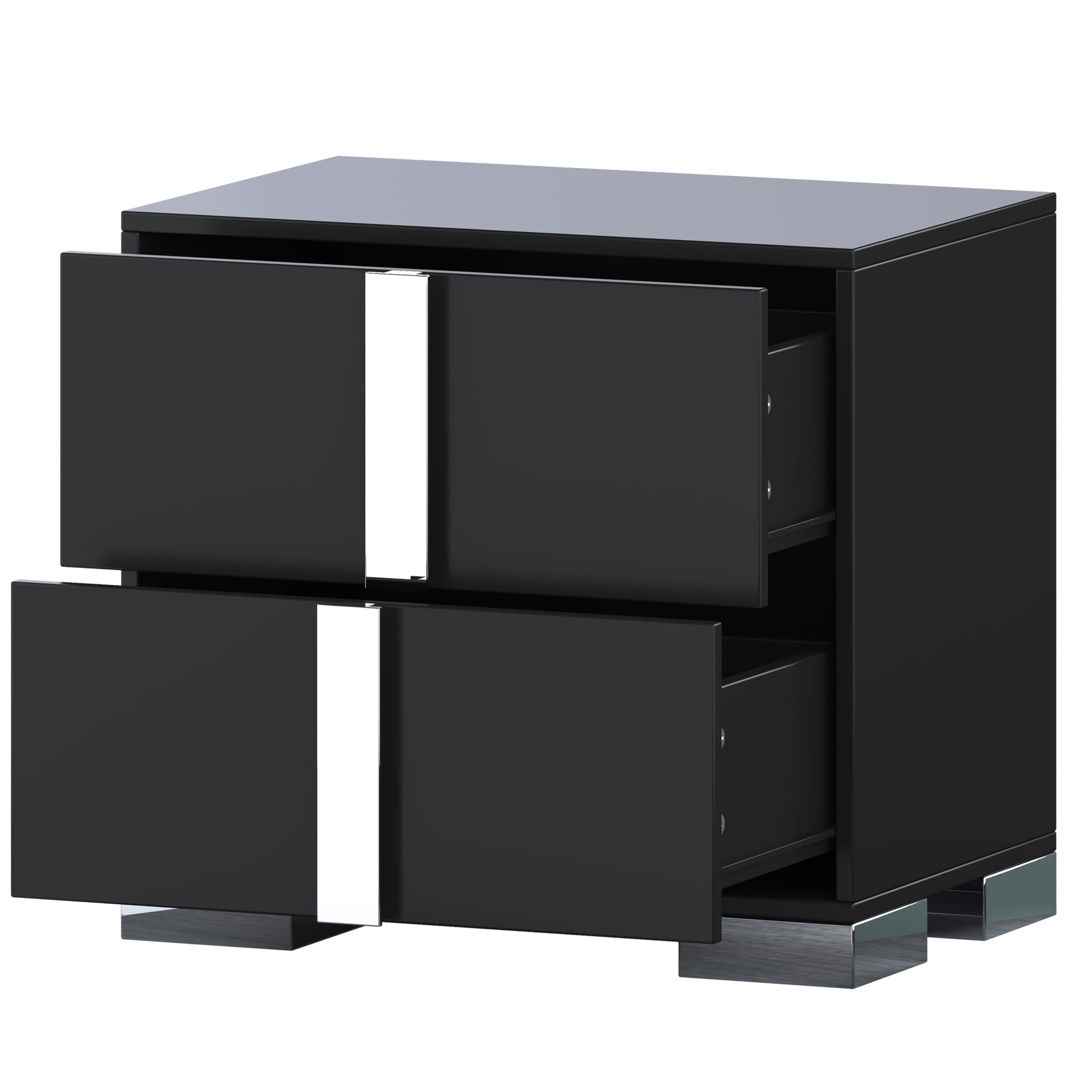 Noble House Modern Mirrored Nightstand with 2 Drawers and Metal Legs, Black