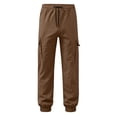 thumbnail image 6 of Falkdiz Cargo Pants for Boys Sport Drawstring Pockets Winter Relaxed fit Pantalones Stylish Boys Trousers Joggers, Brown, Size: 9-10 Years, 6 of 8