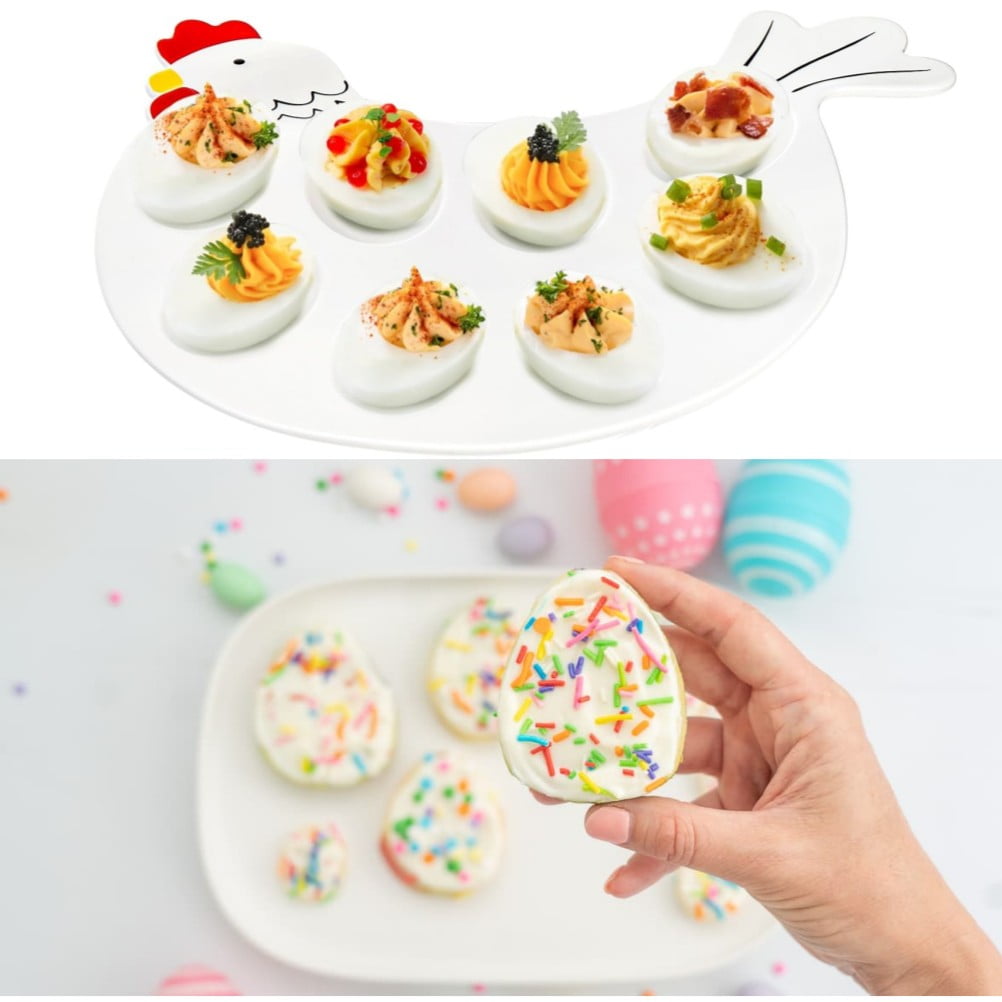i Kito Deviled Egg Ceramic Tray Easter Serving Platter, Cock Shape, 1 Piece
