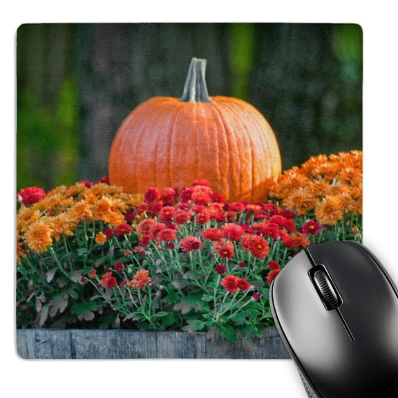 3dRose, Fall Harvest Scene Autumn Flowers Mums Perfect Pumpkin, MousePad