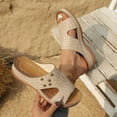 thumbnail image 4 of Hopeusnice Wedges Shoes for Women Soft Non-Slip Breathable Trendy Open Toe Sandals Women's Wedges Shoes Thick-Soled Wedge Heel Pu Summer Shoes Moisture-Wicking Walking Shoes Beige 40, 4 of 9