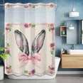 thumbnail image 6 of Rabbits Ears No Hooks Shower Curtain with Snap-in Liner Pink Bow Daisy Green Leaf Spring Animal Linen Texture Shower Curtains for Bathroom, Waterproof, Easy Install, Washable 48"x72", 6 of 9