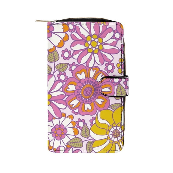 Multifunctional Leather Wallet 7.8×4.3×1.4in Durable And Easy To Carry For Work Travel And Daily Use Retro Pink Floral