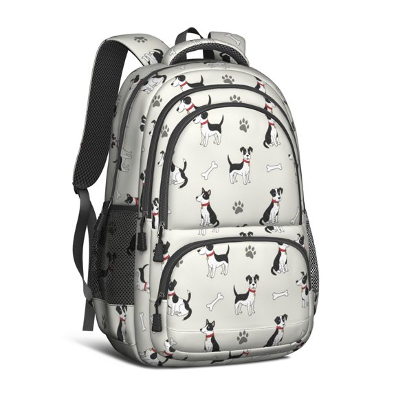 Jack Russell Terrier and Dog Paw Print Backpack for School, Cute School Bag with Adjustable Shoulder Straps and Padded Back, 16.9"x12.6"x5.9"