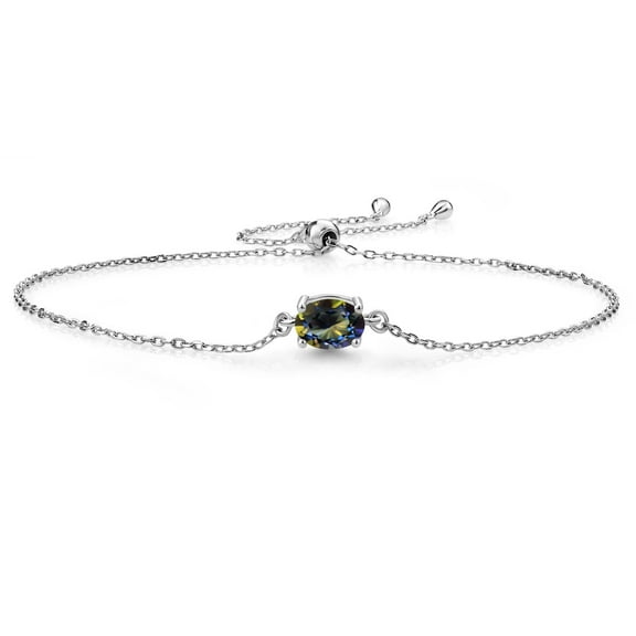 Gem Stone King 925 Sterling Silver Blue Mystic Topaz Solitaire Bracelet for Women (0.95 Cttw, Oval Cut 7x5mm)