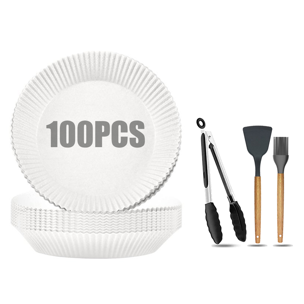 100pcs Air Fryer Paper With Food Tong and Baking Brush & Spatula, Air