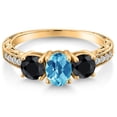 thumbnail image 3 of Gem Stone King 2.50 Ct Oval Checkerboard Swiss Blue Topaz Black Sapphire 18K Yellow Gold Plated Silver Ring (Size 8), 3 of 6
