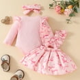 thumbnail image 3 of IWEMEK Newborn Baby Girl Clothes Ruffle Long Sleeve Romper Pink Bowknot Skirt 3 Pieces Fall Outfits Set Size 12-18M, 3 of 7