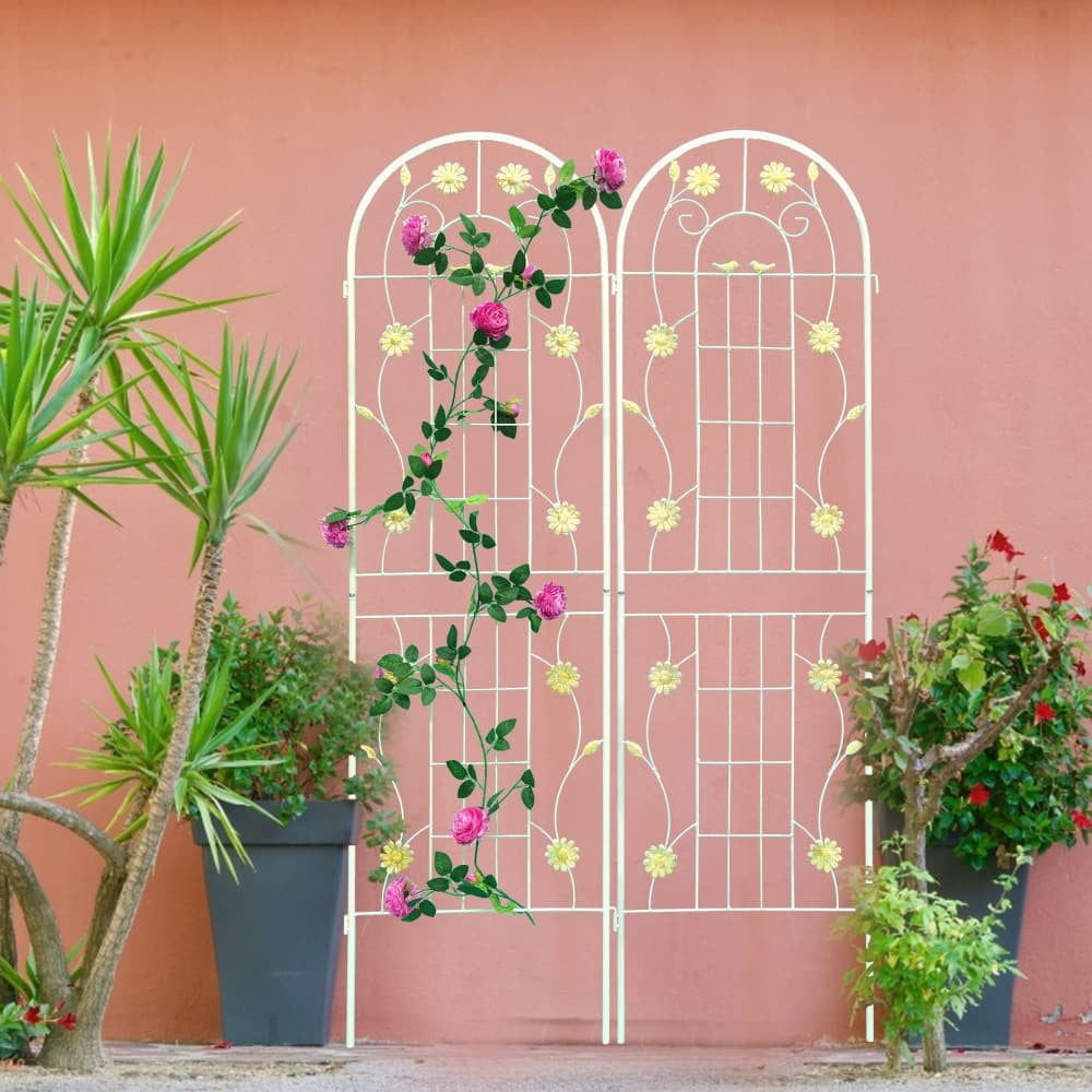 Tcbosik 2 Pack Garden Trellis for Climbing Plants, 71" x 19.7" Rustproof Metal Flower Trellis, Outdoor Climbing Rose Trellis Cucumbers Support, Decorative Trellis for Courtyard, Lawn, Cream White