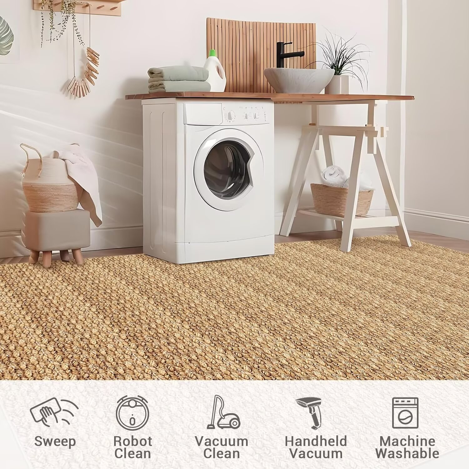 Hasoo Area Rug 10' x 13' Rugs for Living Room Chic Imitation Braided Print Soft Velvet Rug Non Slip Carpet for Bedroom, Brown