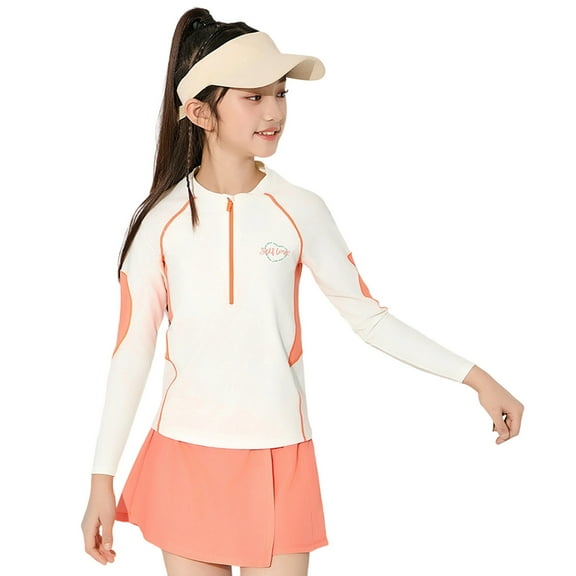 Hienoo Girls Rash Guard Surfing Suit Swimwear Long Sleeve Athletic Bathing Suit Swimsuit