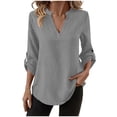 thumbnail image 1 of Camisas de Color Sólido para las Mujeres 3/4 Manga Manga Corta Cuello en V, Blusa Casual para Primavera Verano Diario, 1 of 9