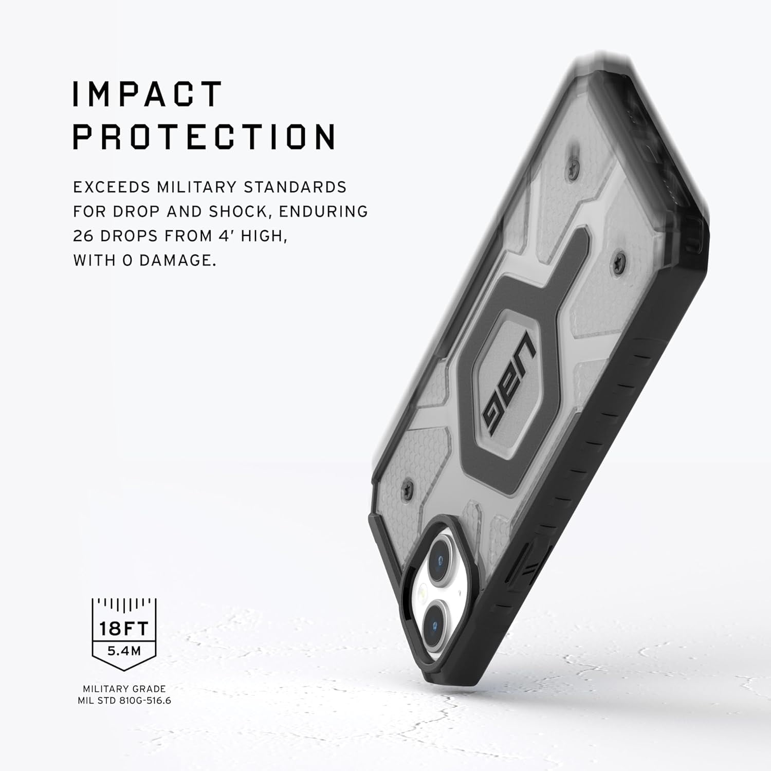 UAG iPhone 15 Case 6.1" Pathfinder Clear Ash/Black Built-in Magnet Compatible with MagSafe Charging Rugged Transparent Dropproof Protective Cover by URBAN ARMOR GEAR