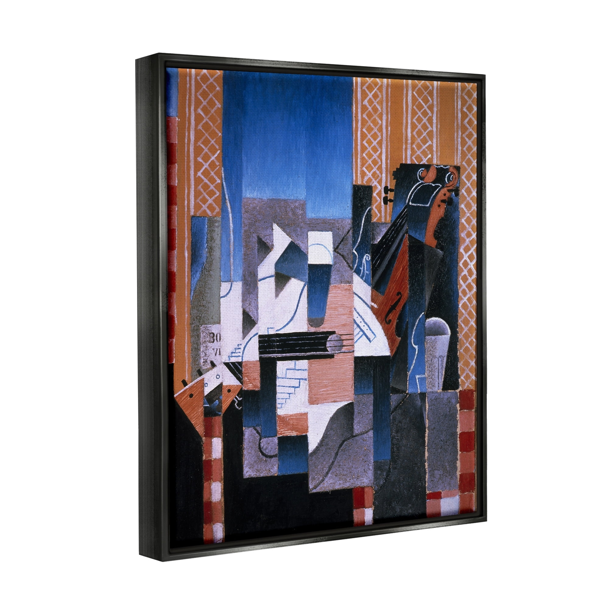 Stupell Industries Violon et Guitare Juan Gris Classic Abstract Painting Painting Jet Black Floating Framed Canvas Print Wall Art, Design by one1000paintings