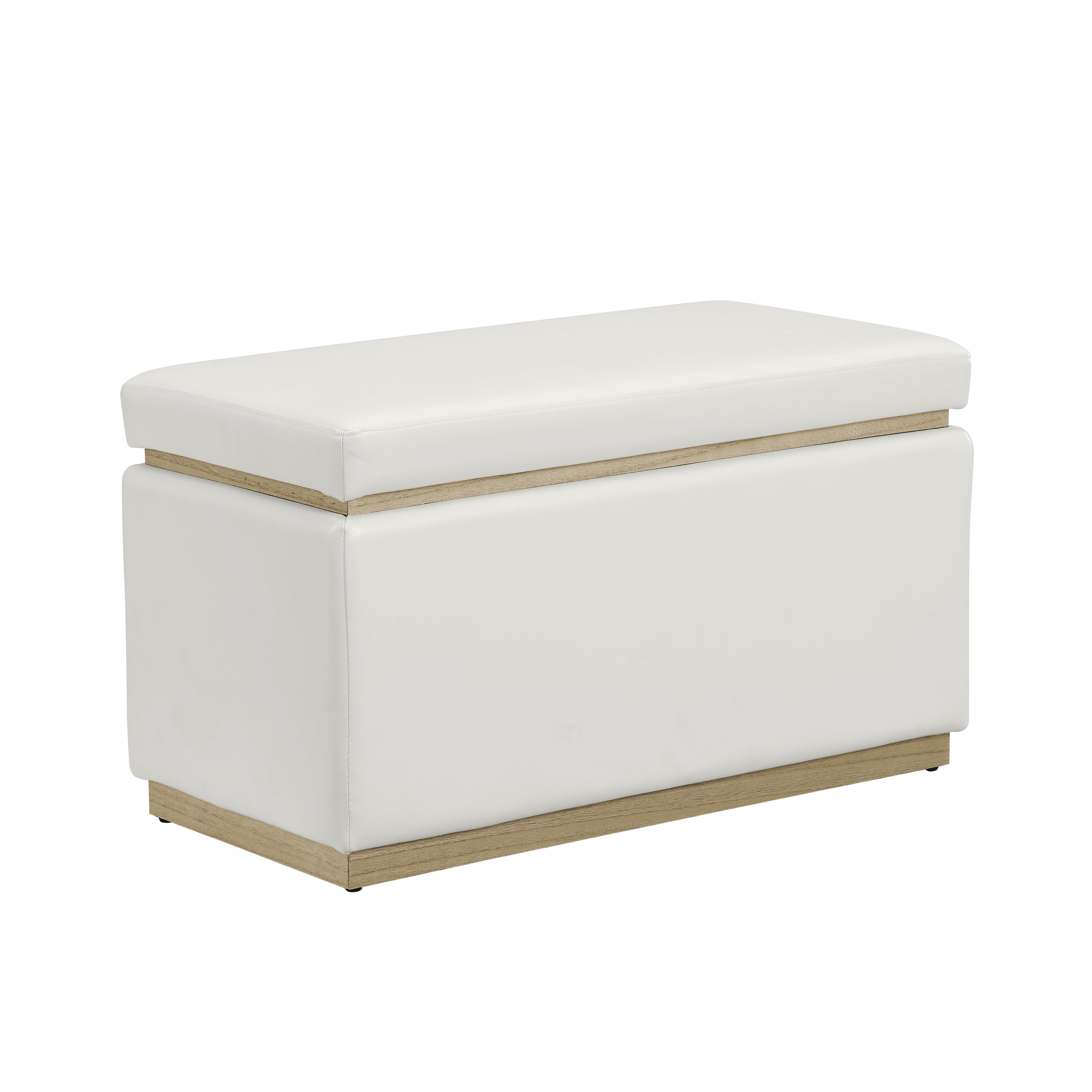 Linon Elta Rectangle Storage Ottoman, White Faux Leather