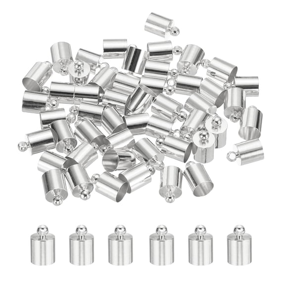 Uxcell 50-Pack Tassel Cord End Caps, 7mm ID Copper Glue in Leather Barrel Kumihimo End Tip Bead Caps Cord Terminators [Silver Tone]