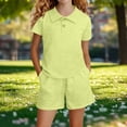 thumbnail image 4 of Cethrio Girls Summer Outfit Sets 2 Piece, Short Sleeve Solid Color Collared Girls' Clothing Sets Green Size 3-4 T, 4 of 4
