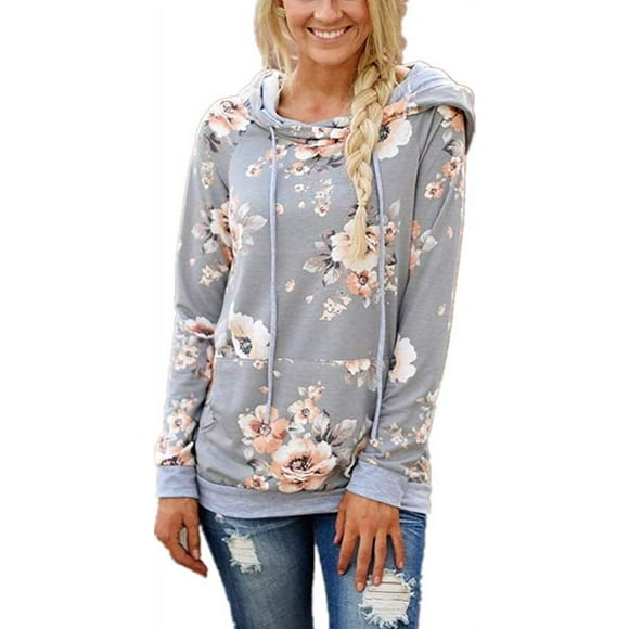 Womens Floral Hoodies Long Sleeve Drawstring Casual Sweatshirts Pullover Tops with Pockets
