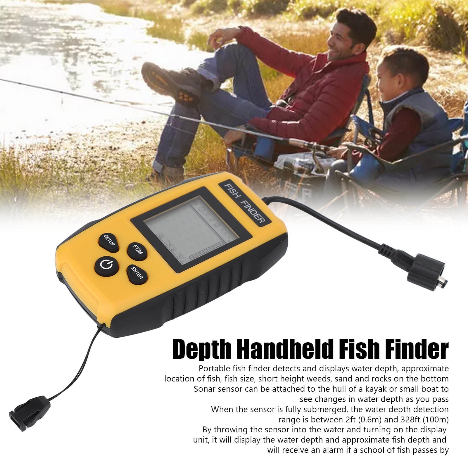 Handheld Sonar Depth Finder, Portable Ice Fishing Detector with  Temperature, Depth Sonar Sensor Fishing Detector LCD Display Handheld  Waterproof Fish Finder, 300ft - K&F Concept