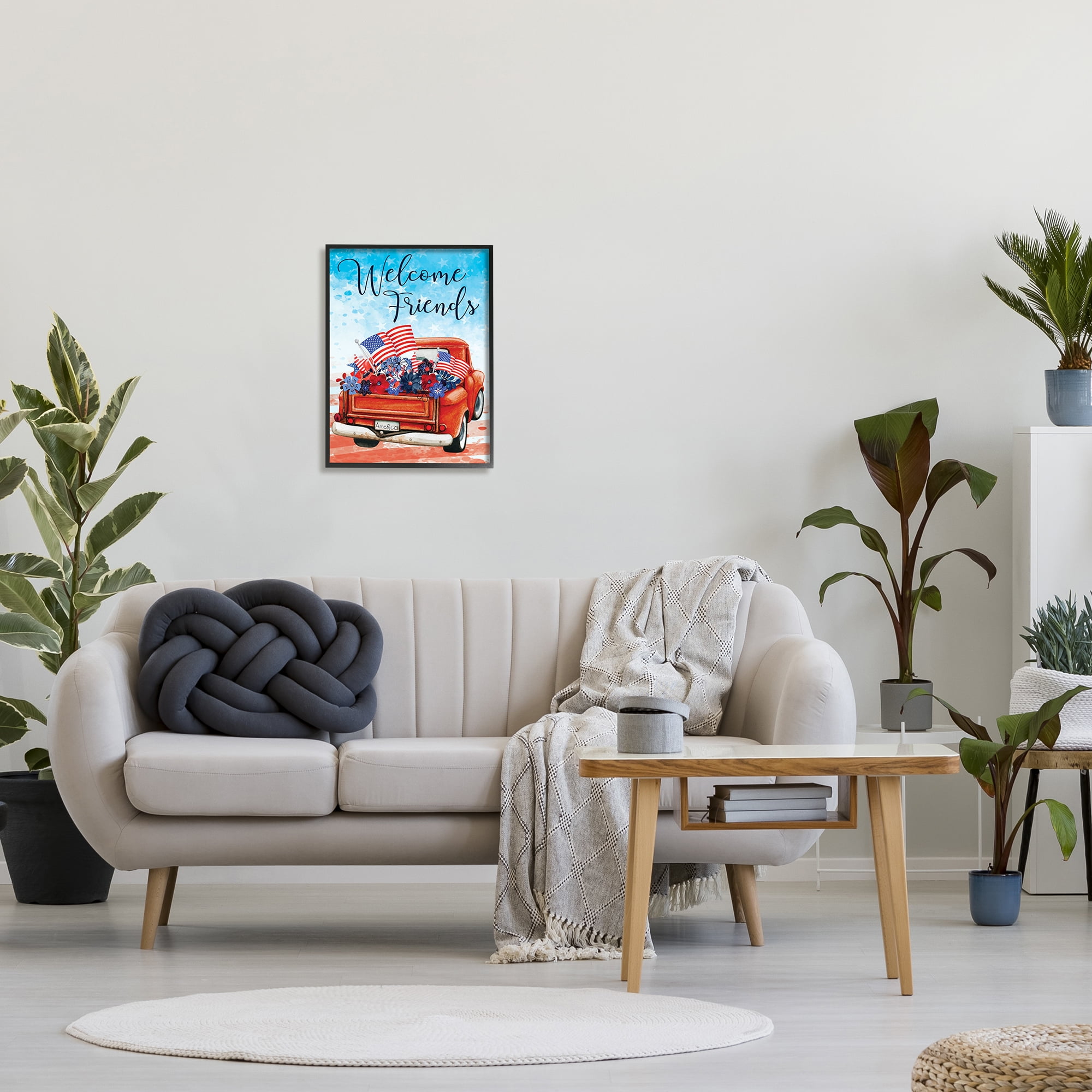Stupell Welcome Friends Americana Pickup Truck Holiday Painting Black Framed Art Print Wall Art