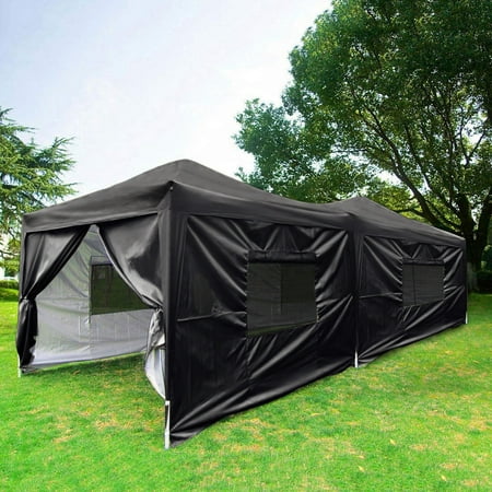 Quictent Privacy 10x20 EZ Pop Up Canopy Party Tent Outdoor Gazebo Waterproof with Sidewalls and Wheeled Bag Black
