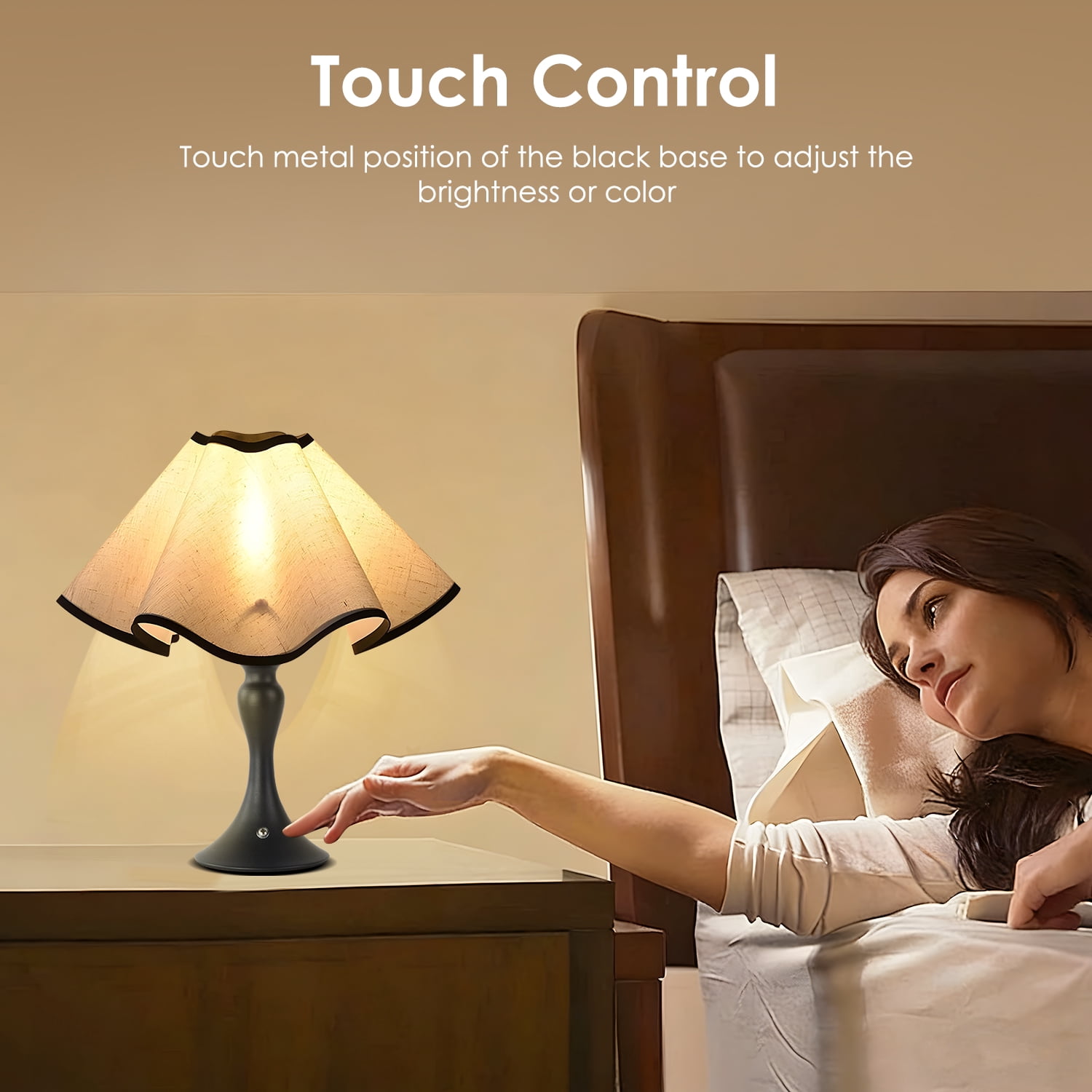 WANALIT Table Lamps for Bedroom, Home Cordless Indoor Faux Linen Fabric Shade Desk Lamps with Touch Switch / Dimmer for Nightstand, Battery Operated Bedside Lamps for Living Room-Black