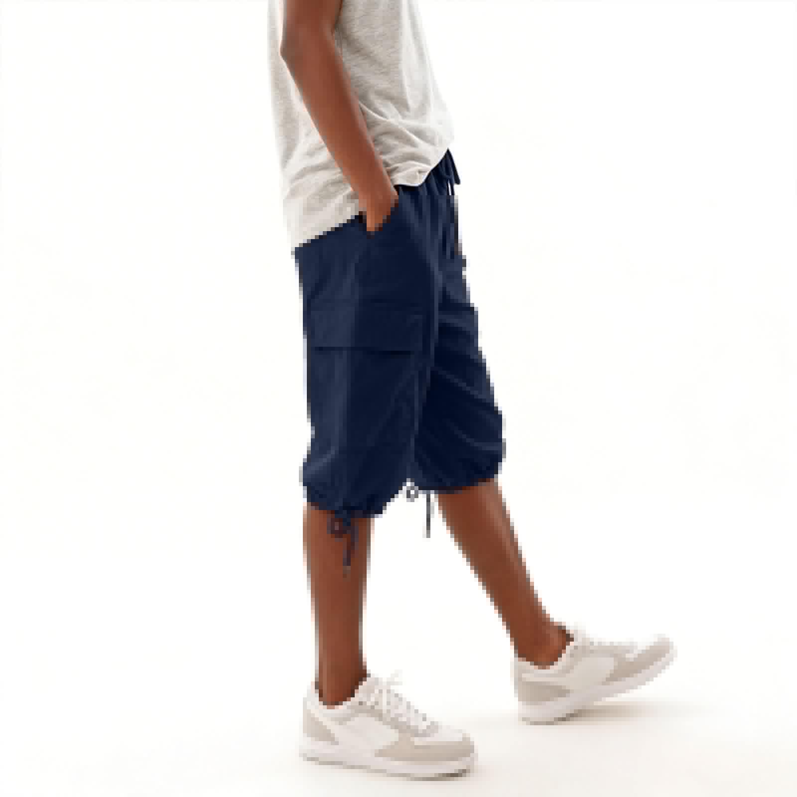 thumbnail image 4 of Vamuko Cargo Shorts for Women Knee Length Baggy Bermuda Shorts 2026 Summer Drawstring Casual Short Loose Fit Plus Size Capri Shorts with Pockets Navy S, 4 of 9
