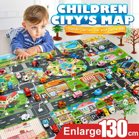 Kids Play Mat City Road Buildings Parking Map Game Scene Map Educational (Best City Building Games Mac)