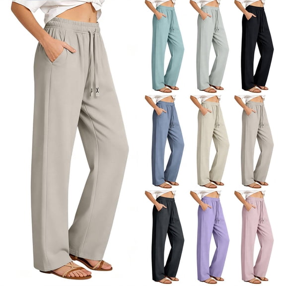 Womens Travel Pants Quick Dry Lightweight Stretch Elastic Waist with Pockets Summer Casual Workout Hiking Joggers Khaki M