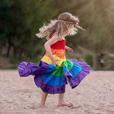 

Newest Newborn Kids Baby Girls Rainbow Pageant Party Princess Long Maxi Dress Clothes