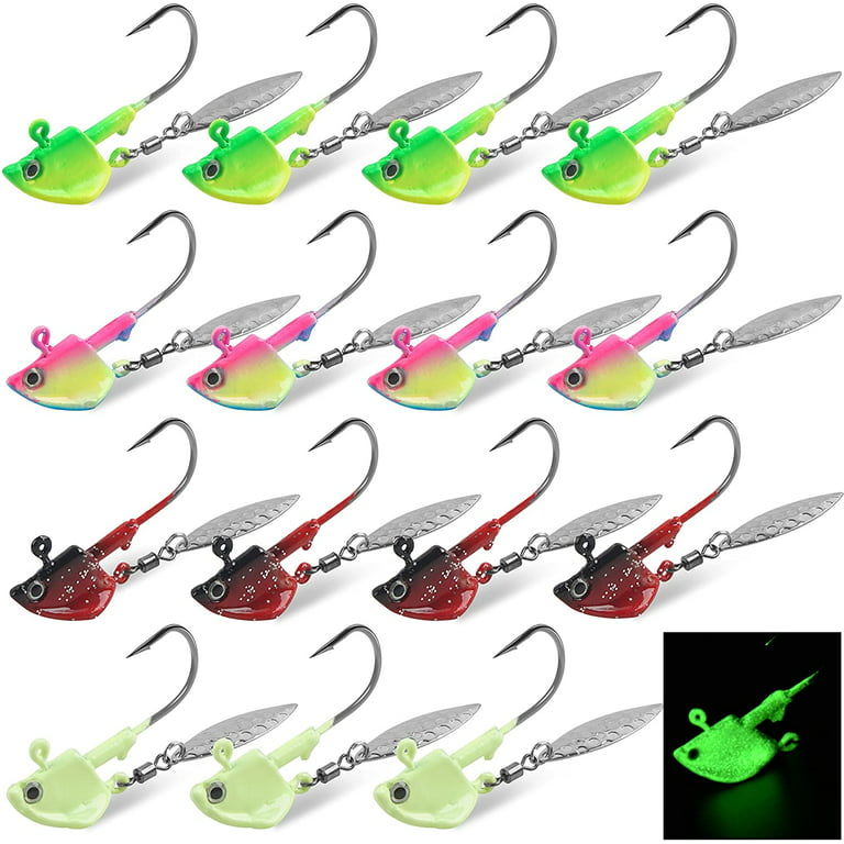 16Pcs Fishing Jig Head Underspin Jig Head Hook with Willow Blade Spinner  Spoon Swimbait Jig Heads Hook for Bass Trout 1/4OZ 3/8OZ 2/5OZ, Jigs 