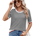 thumbnail image 2 of Womens Summer Short Sleeve Shirts Striped Sweater Cute Casual Trendy Crewneck Knit Blouses White & Black S, 2 of 7