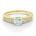 thumbnail image 2 of Gem Stone King 18K Yellow Gold Plated Silver Ring Round Sky Blue Aquamarine and Moissanite (0.90 Cttw, Size 8), 2 of 5