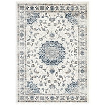 Modway Lilja Distressed Vintage Medallion 5x8 Area Rug in Ivory and Moroccan Blue