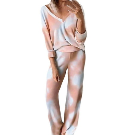 

EUHDSSDE Women Pajamas Tie-dyed Sets Leisure Wear Lounge Wear Suit Home Tops+Pants