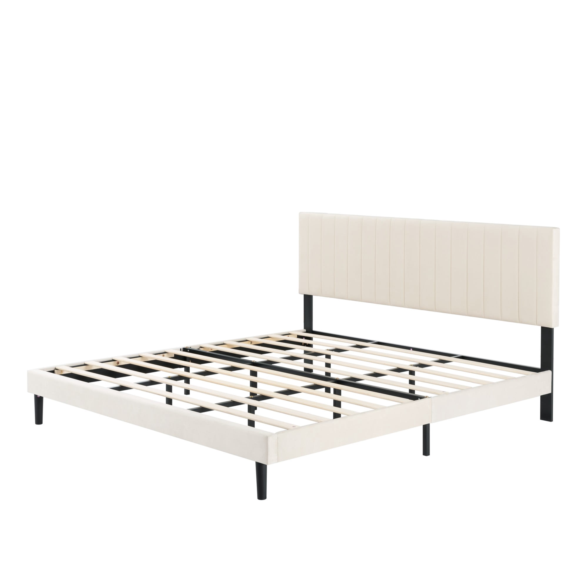 Gewnee King Size Upholstered Bed Frame,Velvet Platform Bed with Adjustable Headboard,Modern Bedroom Furniture with Wood Support,No Box Spring Needed,Beige