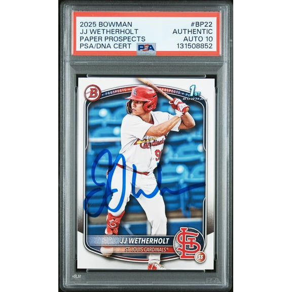 Graded 2025 Topps Bowman JJ Wetherholt #BP-22 Prospects Rookie RC Baseball Card PSA 10 Auto Grade Gem Mint