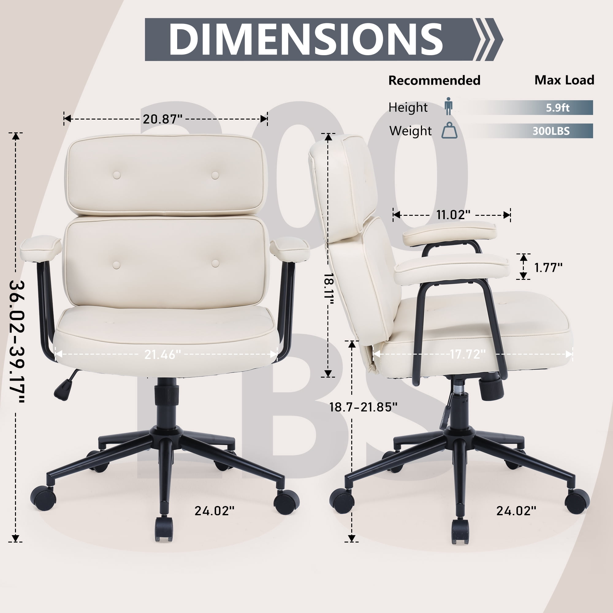 ENYLAY PU Leather Executive Office Chair, Extra Wide Ergonomic Computer Chair with Lumbar Support, Swivel Rocking, Adjustable Height & Thickened Cushions, Mid Back (White)