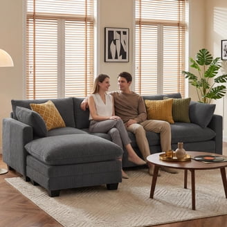 114'' Oversized Modular Cushion Sofa with Portable Ottoman, L