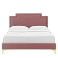 thumbnail image 5 of Platform Bed Frame, King Size, Pink, Velvet, Mid Century French Bedroom, Modern Contemporary Boutique HB35451, 5 of 12