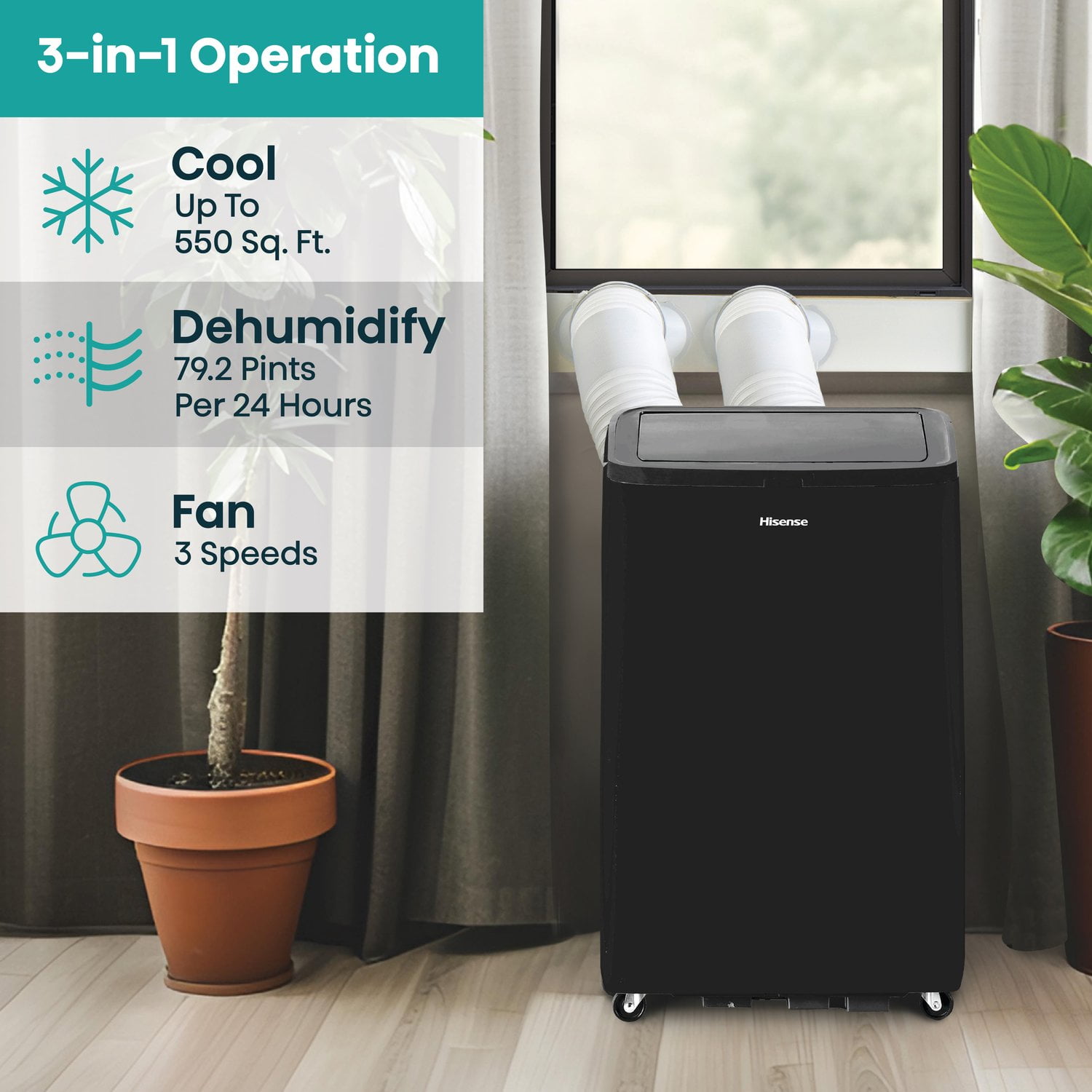 Hisense New 10,000 BTU 450 Sq Ft Smart Wi-Fi Enabled Inverter Portable Air Conditioner, Gray