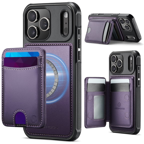 For iPhone 15 Pro Max Phone Case,2-in-1 Magnetic Detachable Back Flip Card Holder,Anti-Scratch PU Leather Back Design,Fit For Mag-Safe,Kickstand,Shockproof Non-Slim Durable Phone Case,Purple