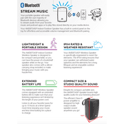 Dual Electronics AMDBTS4SP Wireless Portable Bluetooth Speaker | Expansive Stereo Sound | 15-Hour Playtime | IPX4 | Up to 100ft of Wireless Connectivity Range | Single Bluetooth Speaker