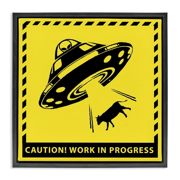 Stupell Industries Work In Progress UFO Novelty & Humor Painting Black Floater Framed Canvas Art Print Wall Art, 18 x 18