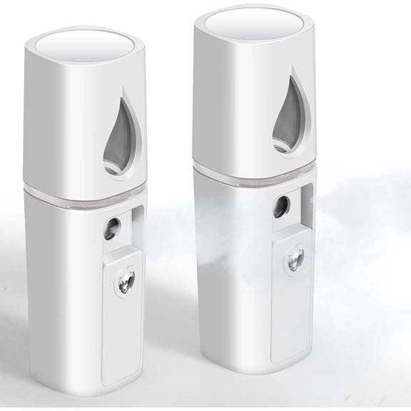 2 Pack Nano Facial Steamer, Handy Mini Mister with Mirror, USB Rechargeable Mist Sprayer, Visual Water Tank Moisturizing&Hydrating for Face, Makeup, Skin Care, Eyelash Extensions-White