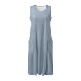 thumbnail image 4 of Vestido de playa sin mangas de color liso para mujer, largo hasta la rodilla, cuello redondo informal con bolsillos, para vacaciones, viajes y uso diario., 4 of 5