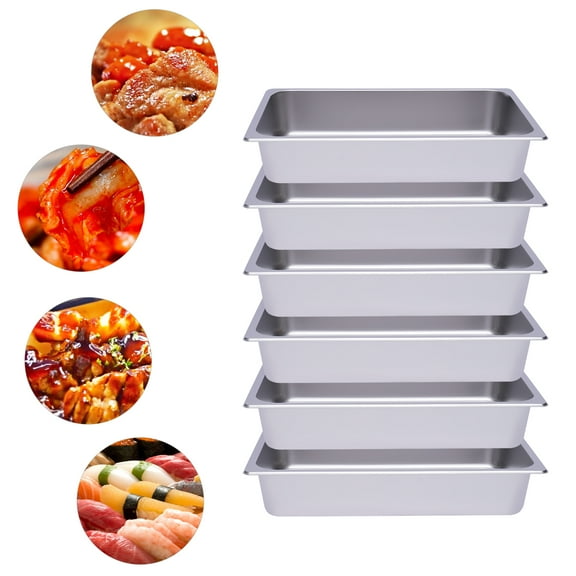 6-Pack Full Size Steam Table Pans, 4 Inch Deep Restaurant Steam Table Pans Commercial, Hotel Pan 201 Stainless Steel