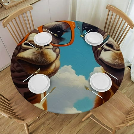 

BCIIG Giraffes Sunglasses Clouds Round Table Cover Stain Resistant Washable Indoor Outdoor Tablecloth Kitchen Dining Wedding Parties Outdoor Fitted 100% Polyester Fiber 54 -58