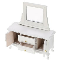NICEXMAS Miniature Dollhouse Dressing Table with Mirror White Wood 1Pcs