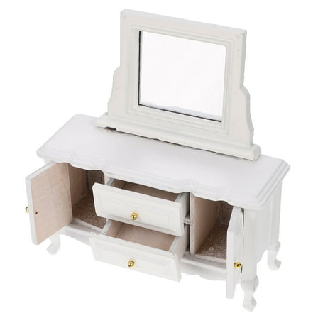 NICEXMAS Miniature Dollhouse Dressing Table with Mirror White Wood 1Pcs
